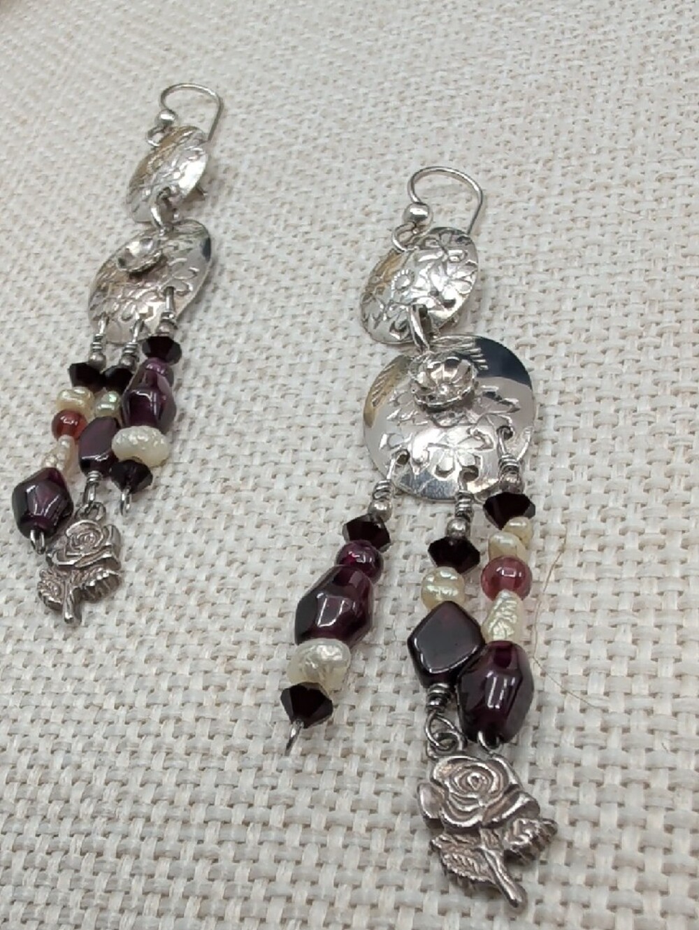 Vintage 925 Sterling Silver Floral Repoussé Chandelier Earrings 3" - Picture 9 of 17